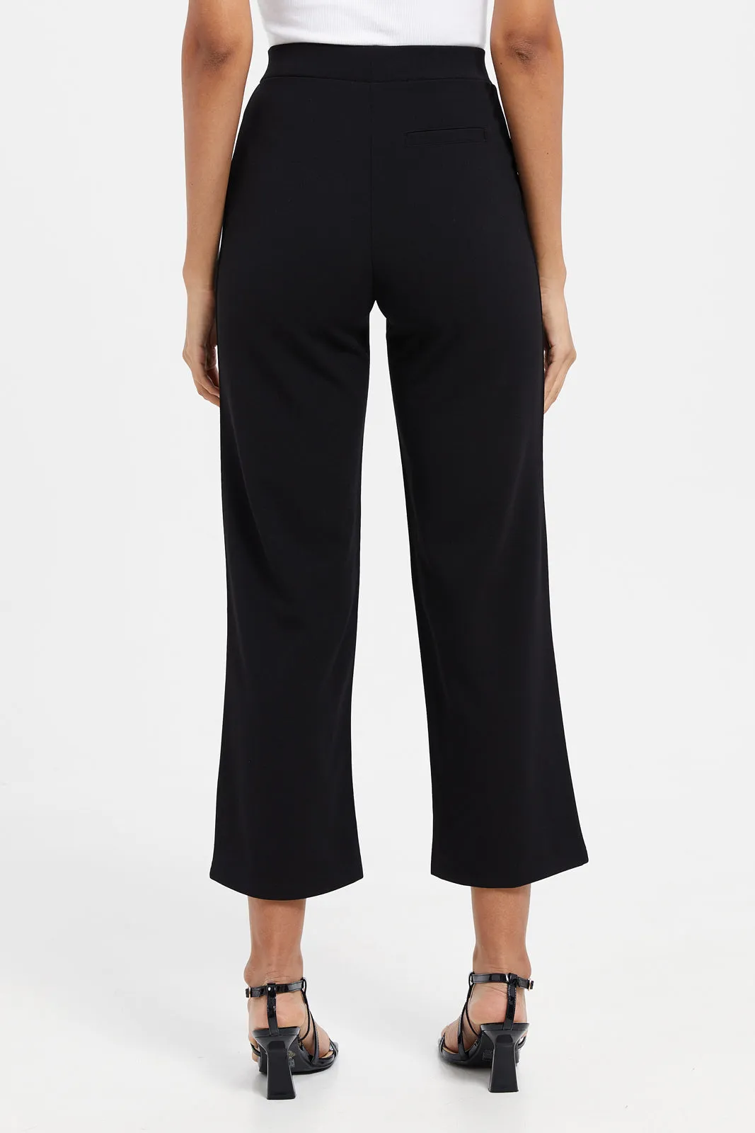 Women Black Plain Elasticated Trouser