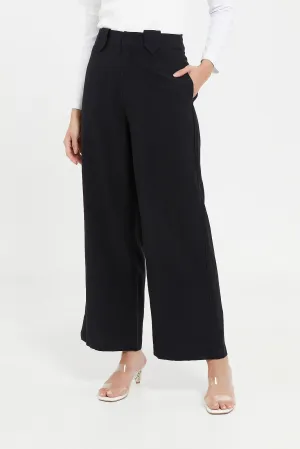 Women Black Wide Leg Tailored Trouser