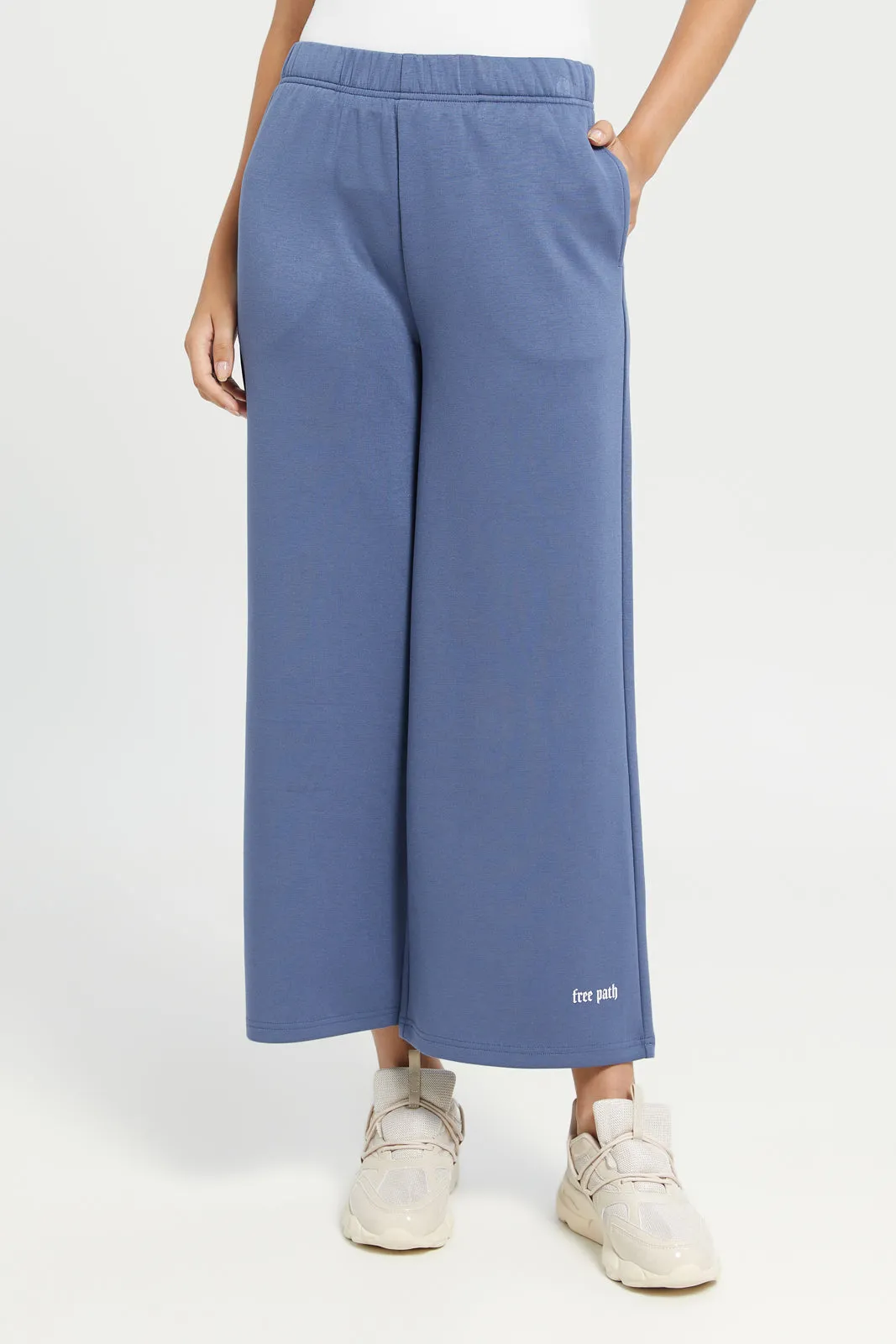 Women Blue Wide Leg Active Pants