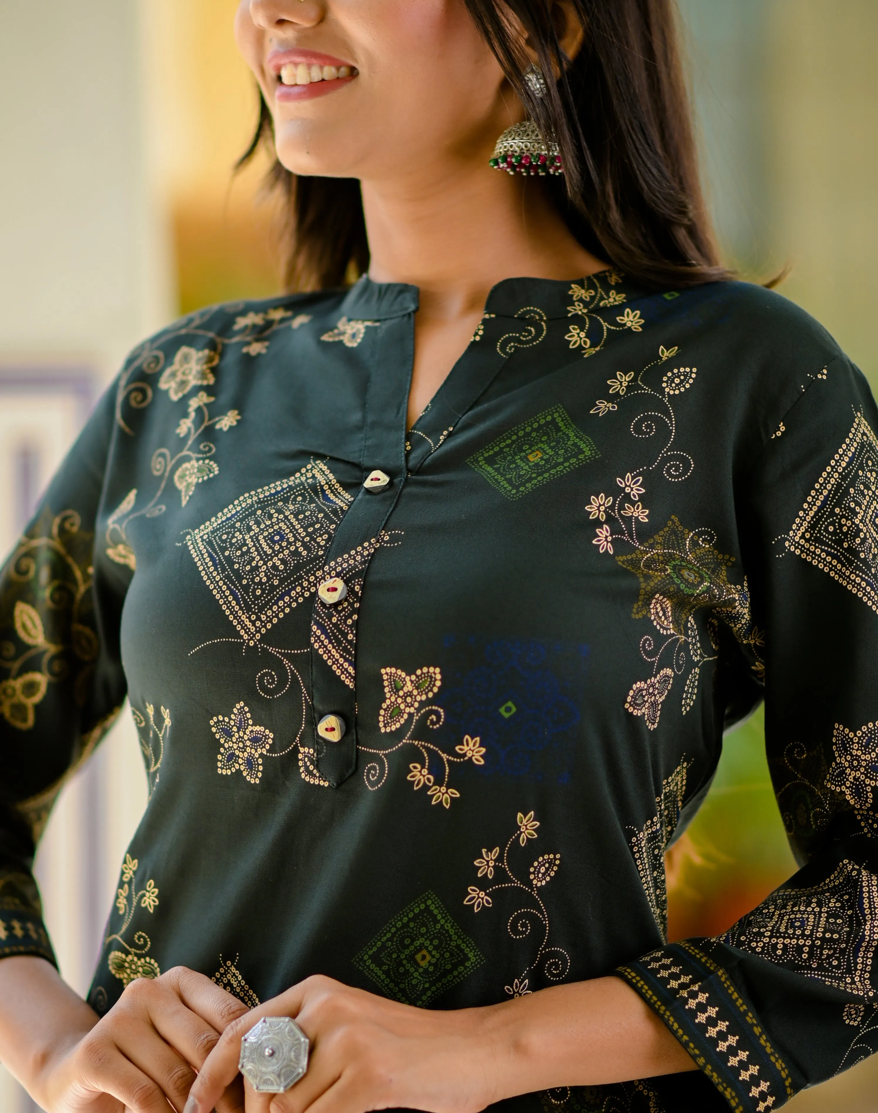 Women Dark Green Printed Kurta Set