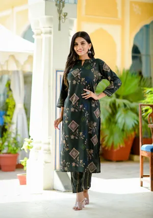 Women Dark Green Printed Kurta Set