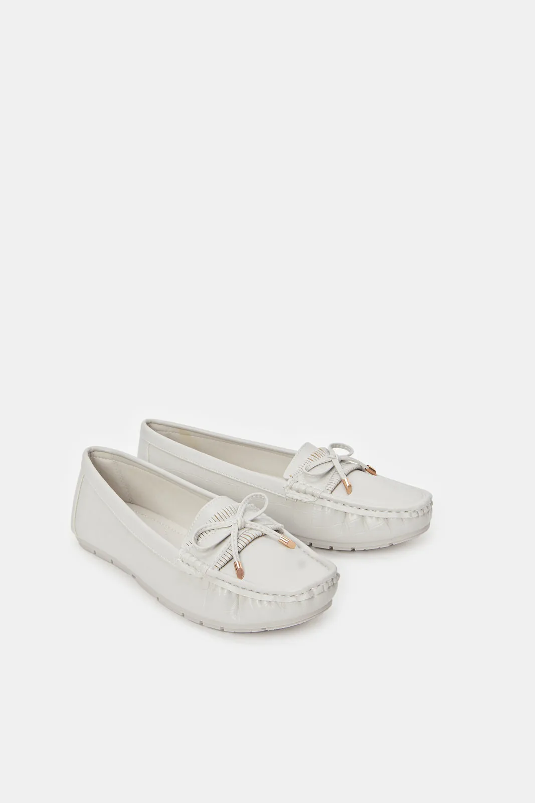 Women Grey Moccasin With Bow Trim