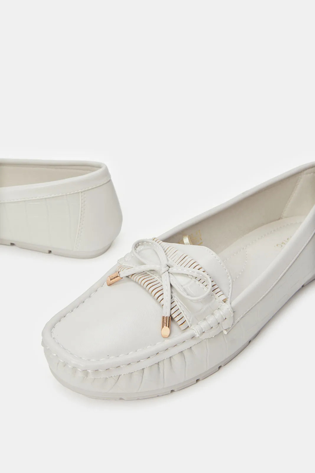 Women Grey Moccasin With Bow Trim