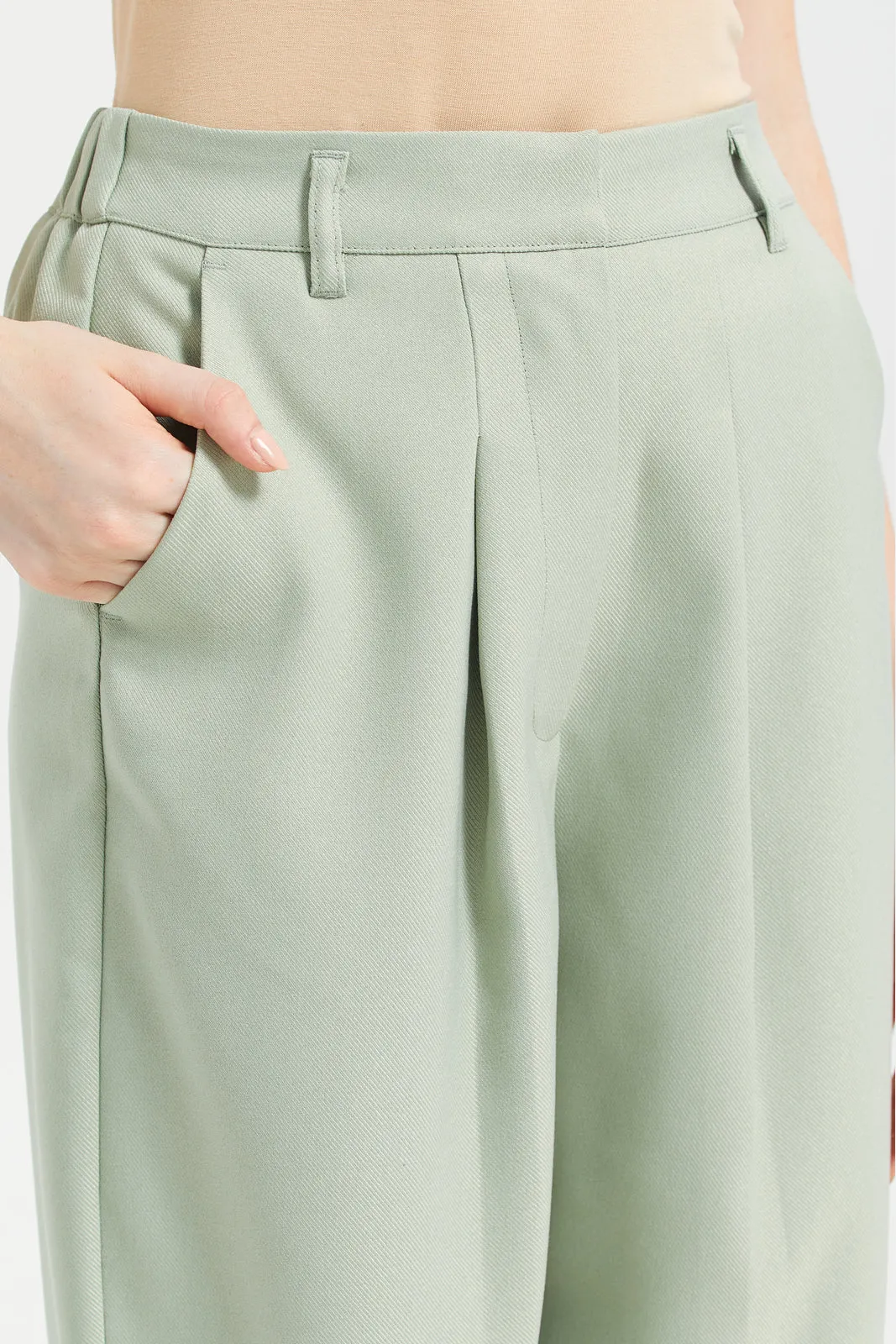 Women Mint Plain Barrel Leg Trouser