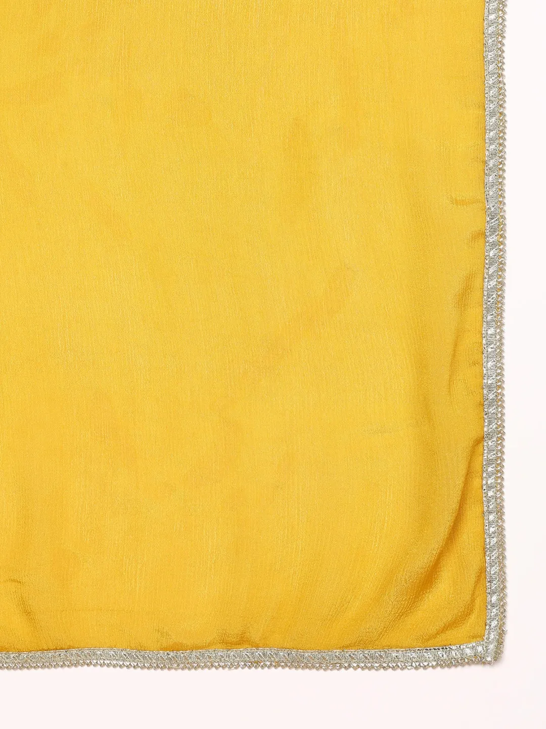 Women Mustard Silk Blend Solid Embroidered A-Line Kurta Trouser With Dupatta