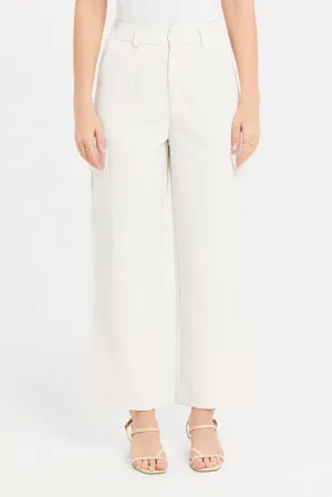 Women White Button-Down Cargo Wide Leg Fit