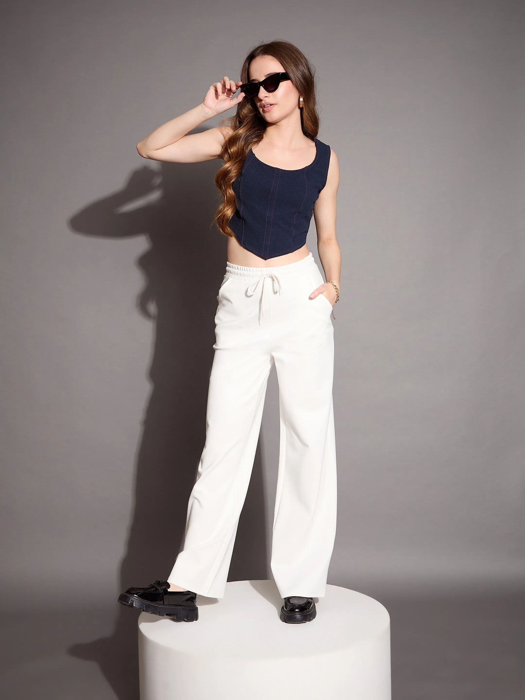 Women White Relaxed Fit Track Pants