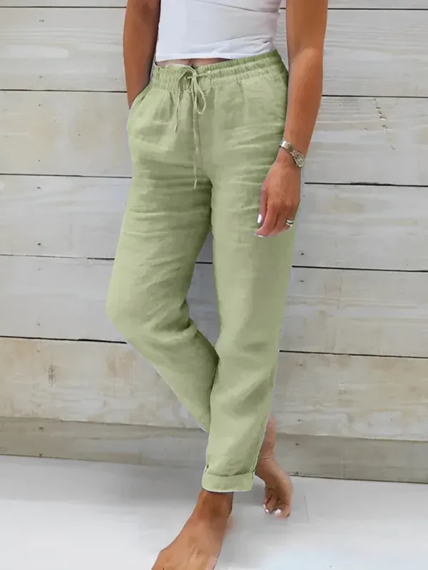 Women's Elastic Waist Solid Color Wide Leg Pants Loose Trousers