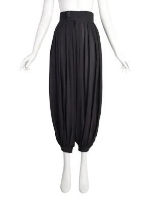 Yves Saint Laurent Vintage 1970s Black Linen Pleated High Waist Harem Pants